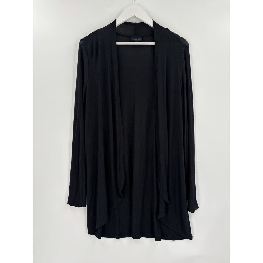 J. Jill Cardigan Sweater Womens Medium Tall Black Knit Open Ruffles Stretchy